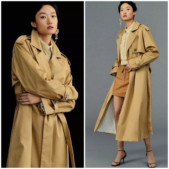 💕FAVORITE DAUGHTER💕 The Charles Double Breasted Trench Coat ~ Sand Medium NWT - Picture 4 of 16
